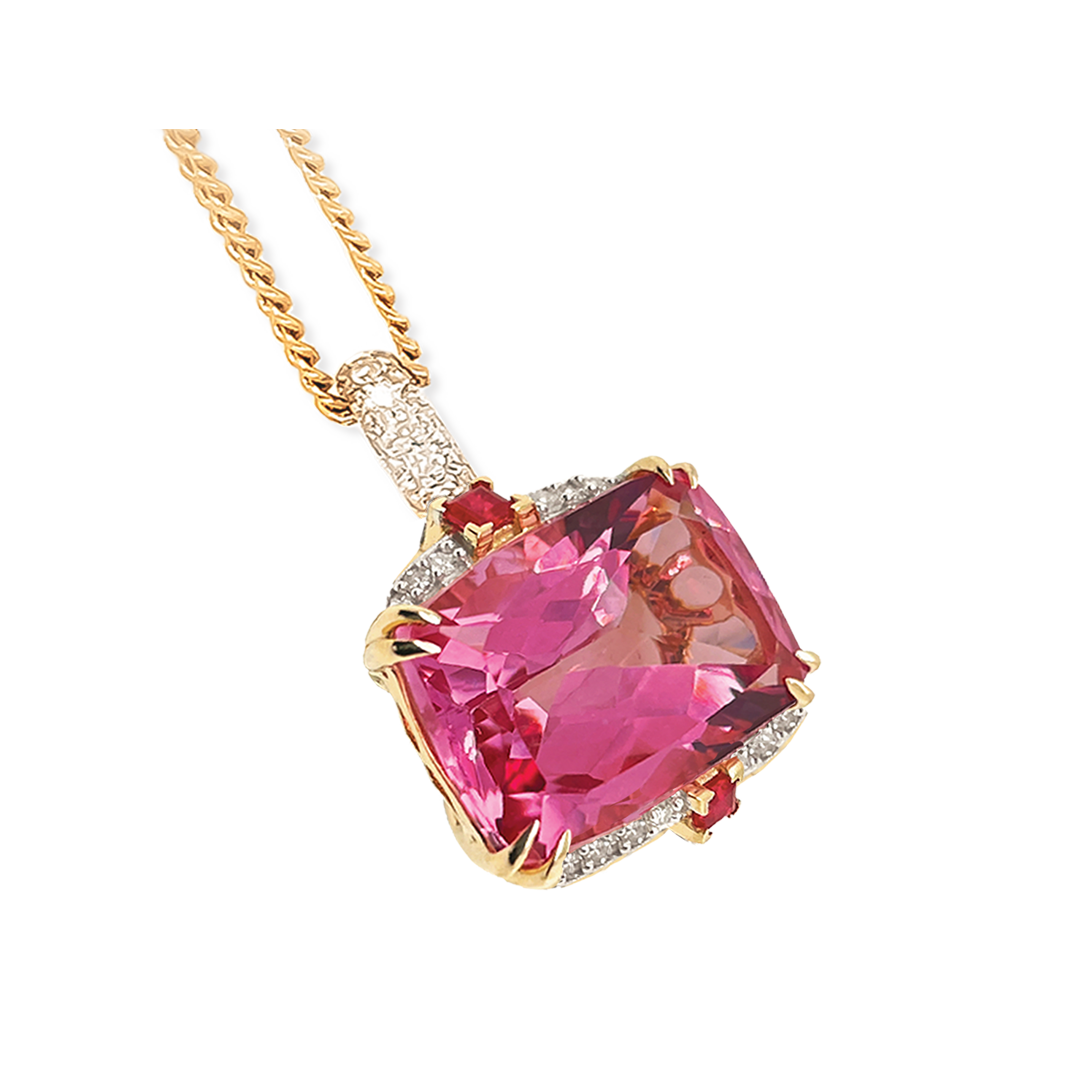 9ct Yellow Gold Topaz, Ruby And Diamond Enhancer