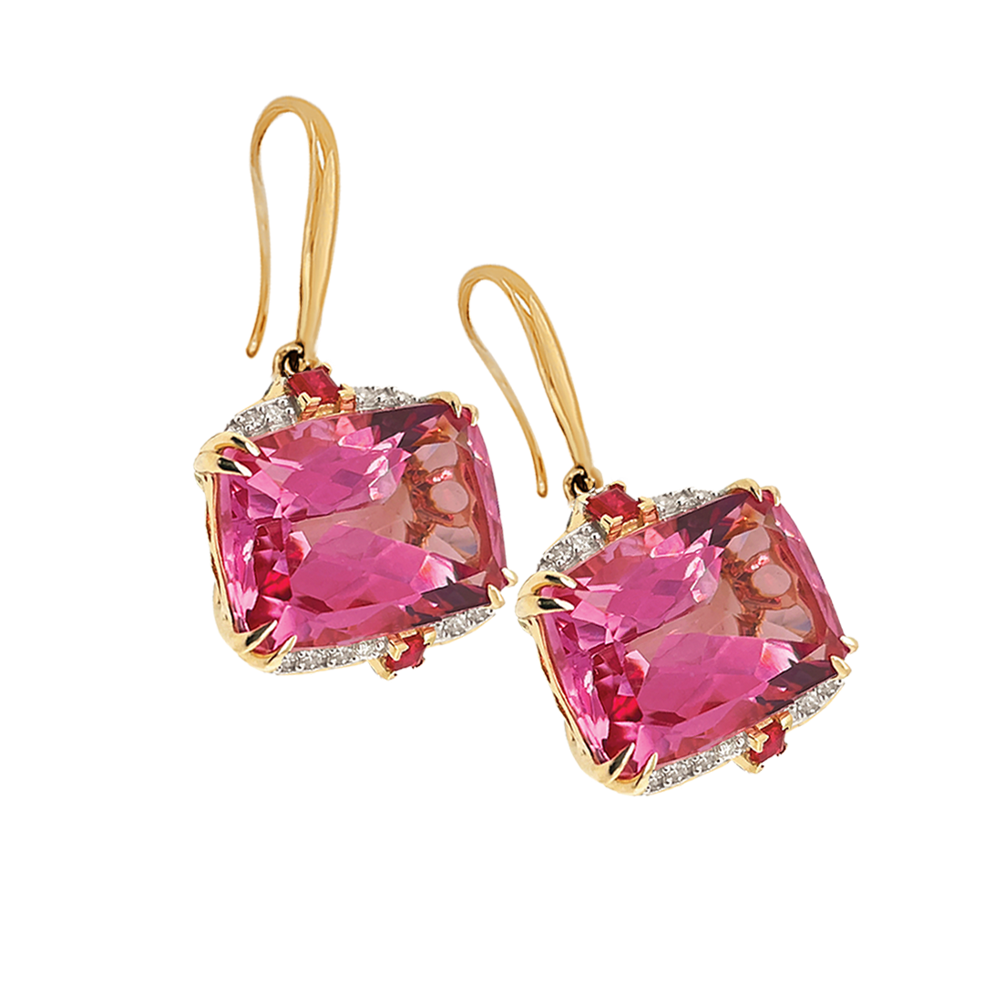 9ct Yellow Gold Topaz, Ruby And Diamond Earrings