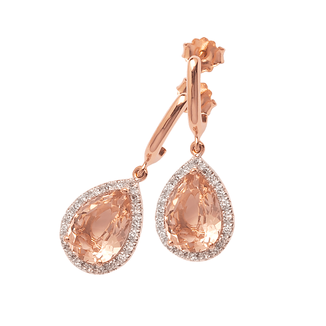 9ct Rose Gold Morganite And Diamond Earrings
