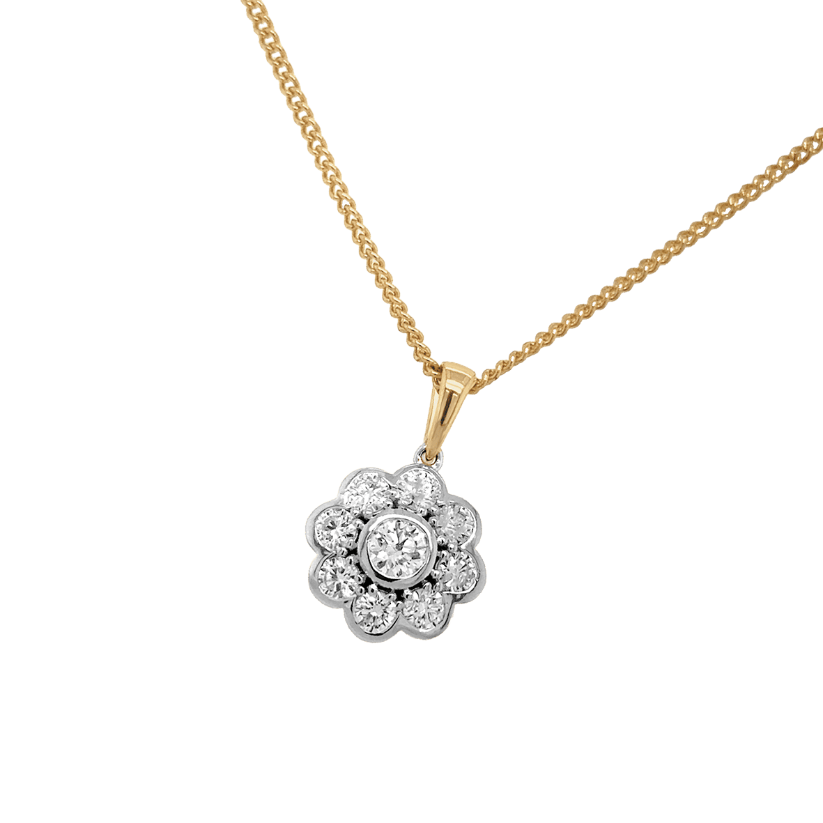 9ct Yellow Gold Daisy Halo 2Tone Lab Grown Diamond Pendant