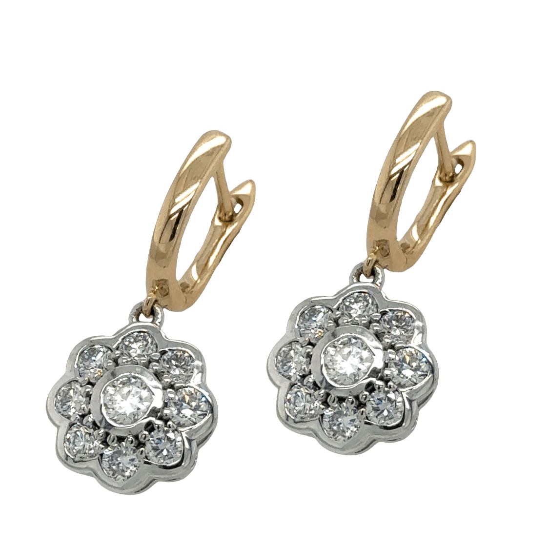 9ct Yellow Gold Daisy Halo 2Tone Lab Grown Diamond Earrings