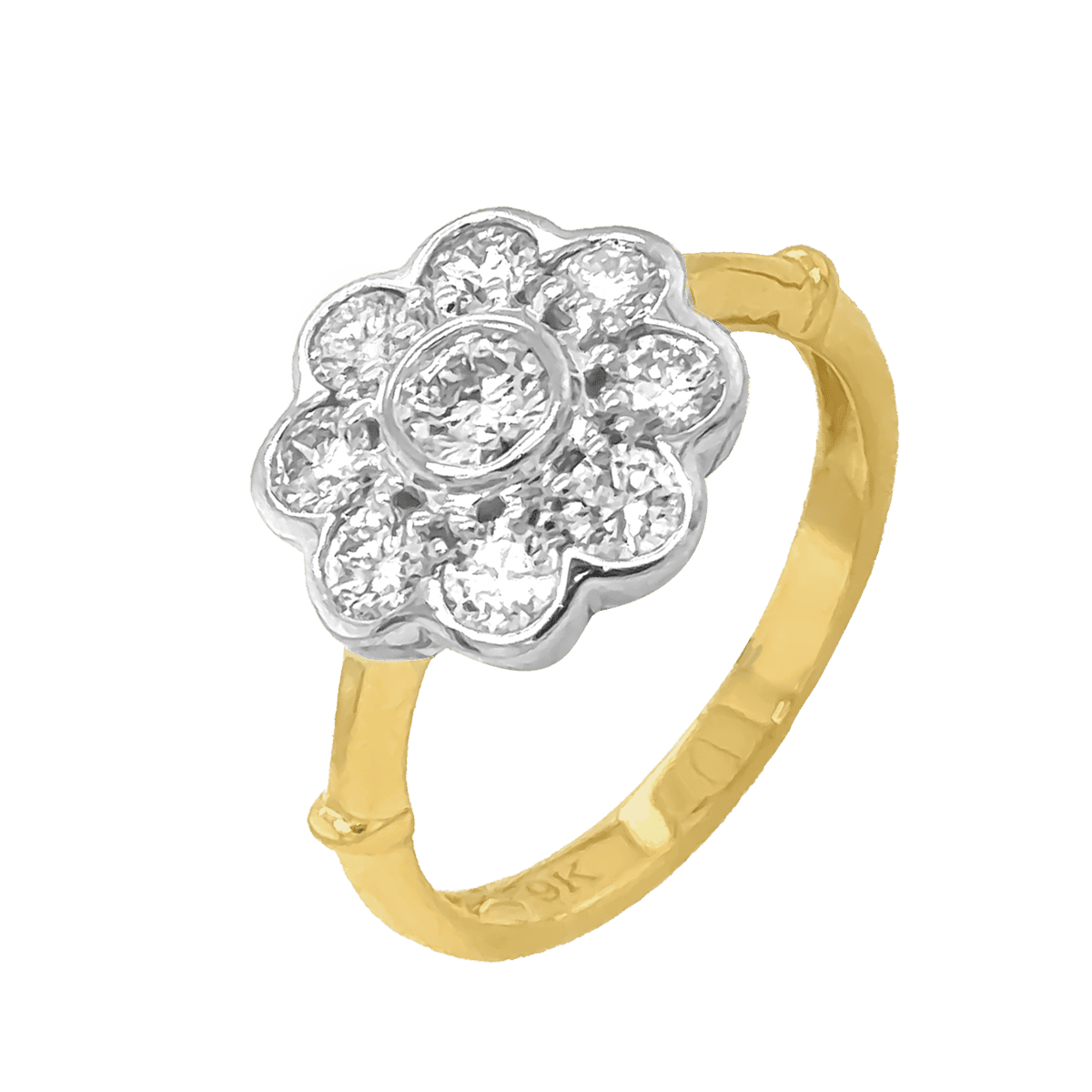 9ct Yellow Gold Daisy Halo 2 Tone Lab Grown Diamond Ring