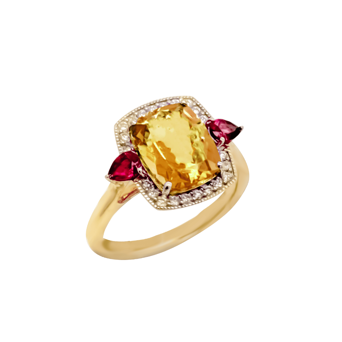 9ct Citrine, Rhodolite Garnet And Diamond Ring