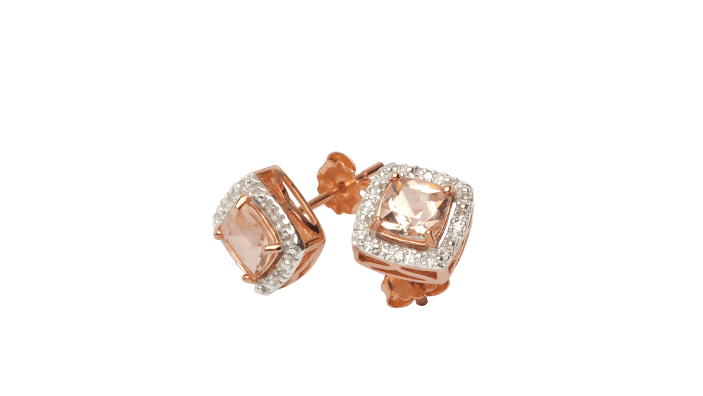 9ct Rose Gold Morganite And Diamond Earrings