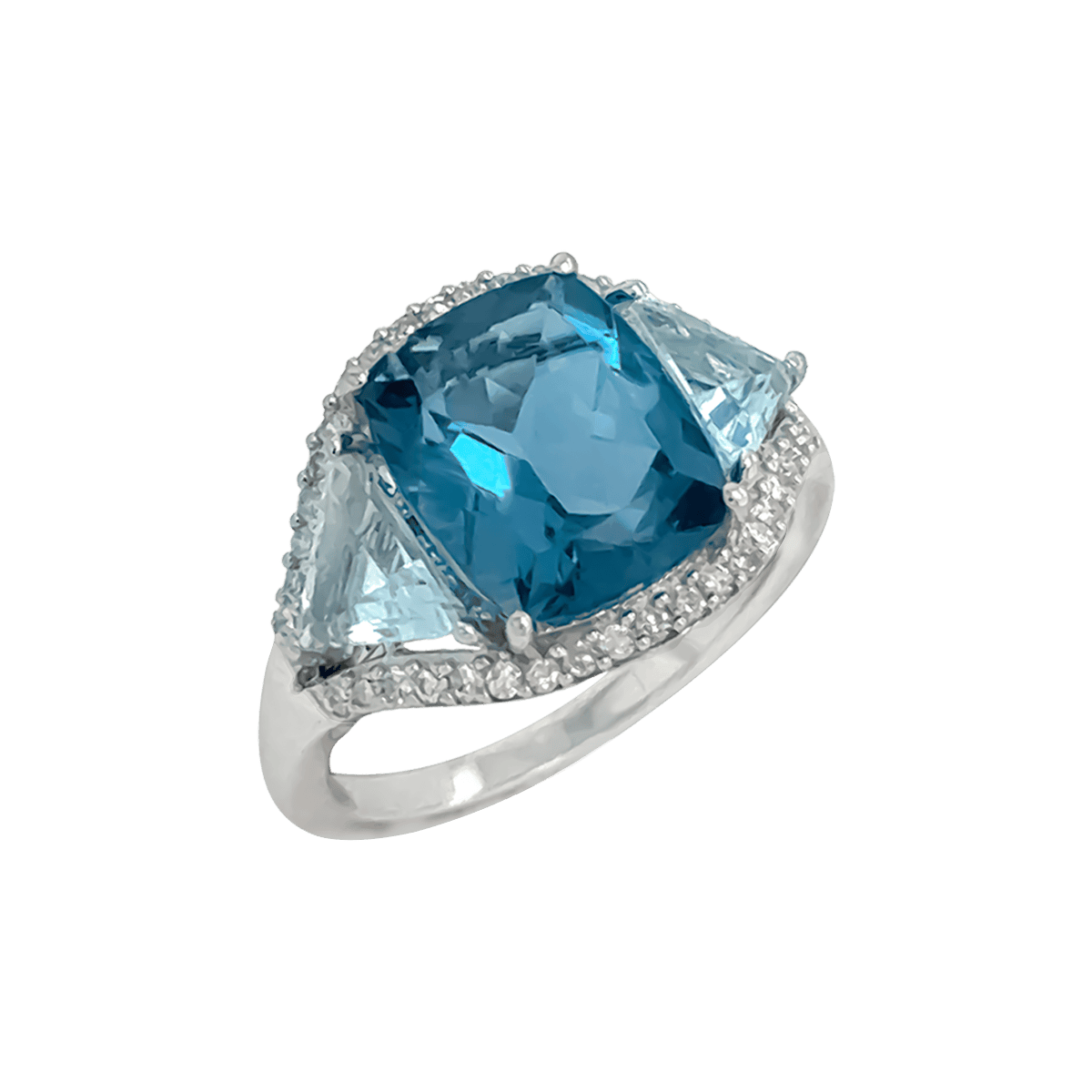 9ct Yellow Gold London Blue Topaz, Sky Blue Topaz & Diamond Ring