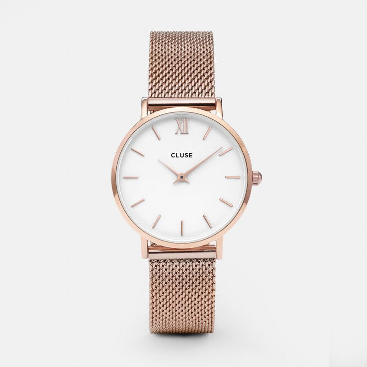 Cluse Minuit Mesh Rose Gold/White Dial Watch