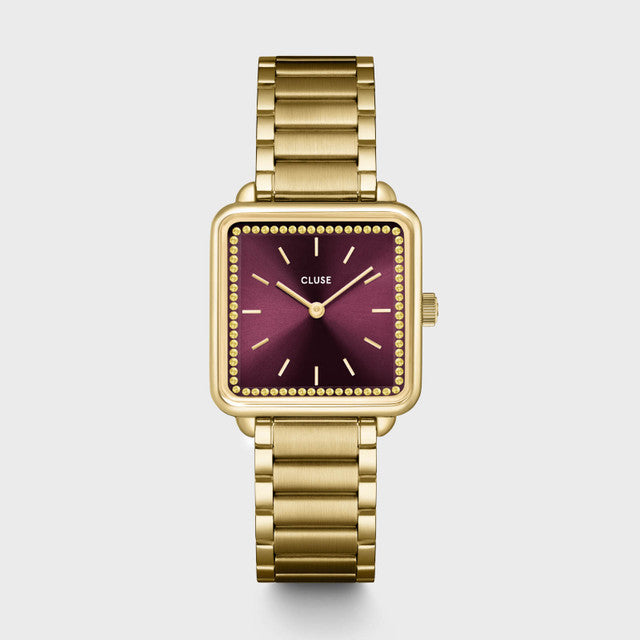 Cluse La Tetragone Wine Gold Stones/Gold Link Watch