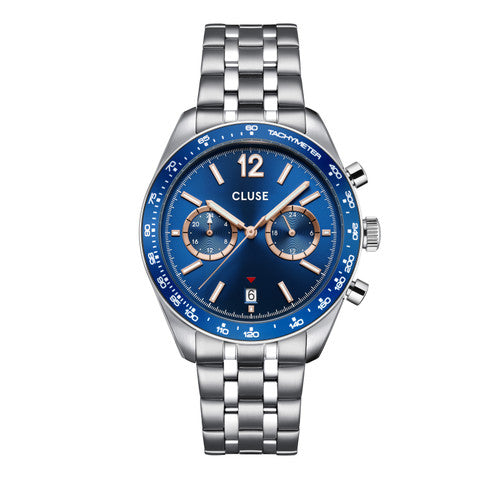 Cluse Aravis Dual Timer Blue Dial Stainless Steel Watch
