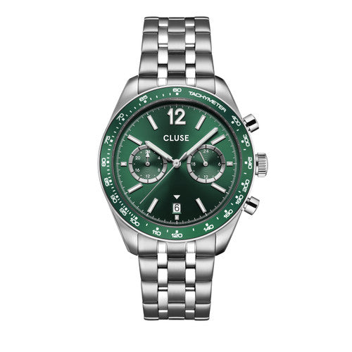 Cluse Gents Aravis Dual Timer Green Dial Stainless Steel Watch