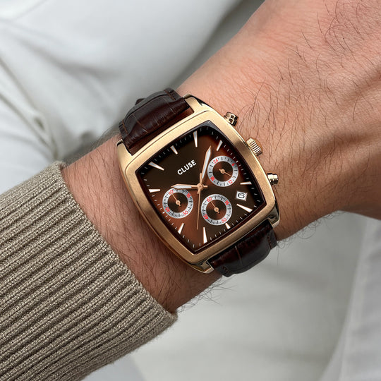 Cluse Quartaut Chrono Gents Brown Leather, Rose Gold Watch