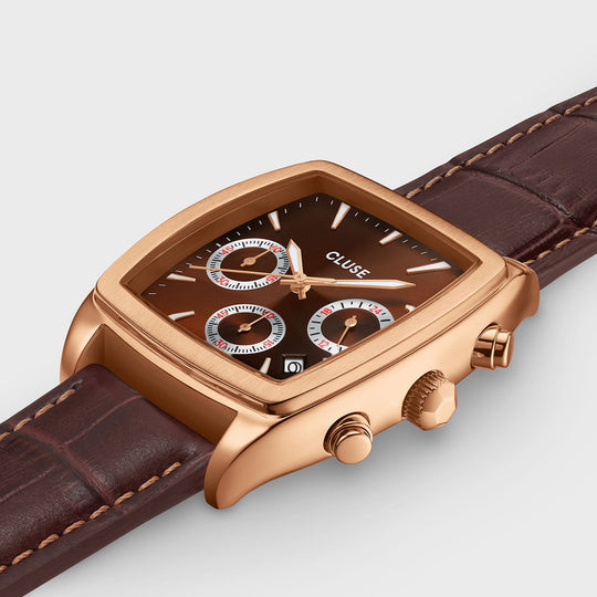 Cluse Quartaut Chrono Gents Brown Leather, Rose Gold Watch