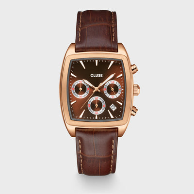 Cluse Quartaut Chrono Gents Brown Leather, Rose Gold Watch