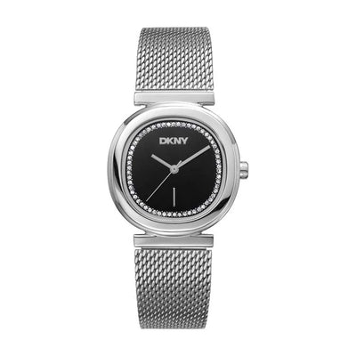 DKNY Evening Black Dial Crystal Set Stainless Steel Watch Silver
