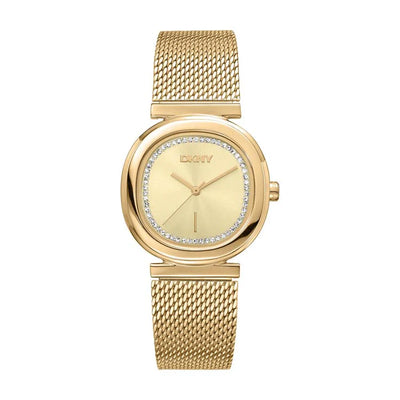 DKNY Evening Champagne Dial Crystal Set Stainless Steel Watch Gold