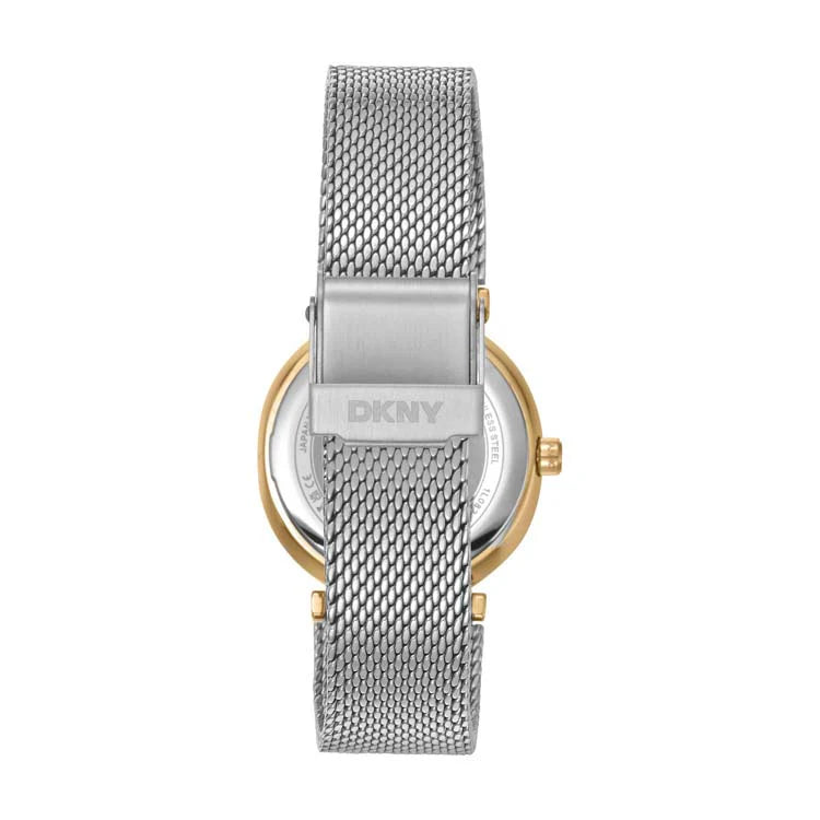 DKNY Evening Silver Dial Crystal Set Mesh Stainless Steel Watch Two Tone