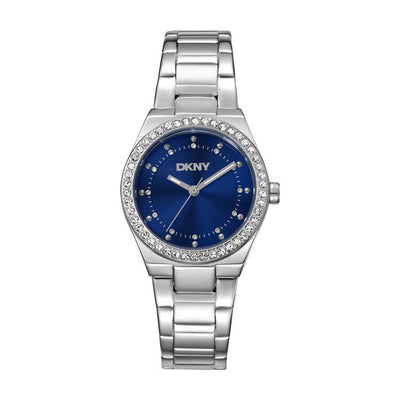 DKYN Evening Blue Dial Crystal Set Stainless Steel Watch Silver