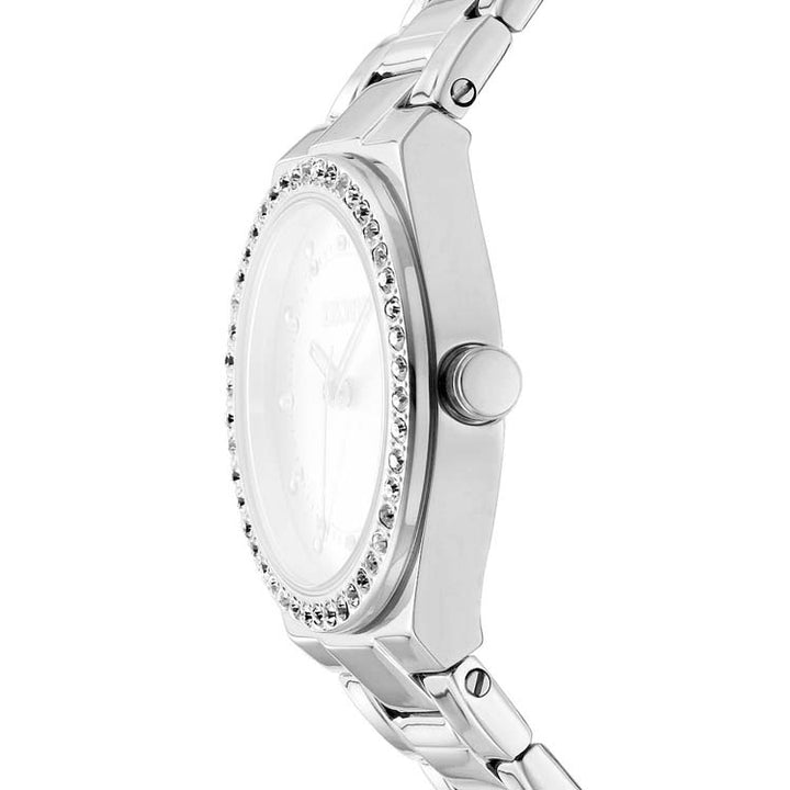 DKYN Evening Blue Dial Crystal Set Stainless Steel Watch Silver