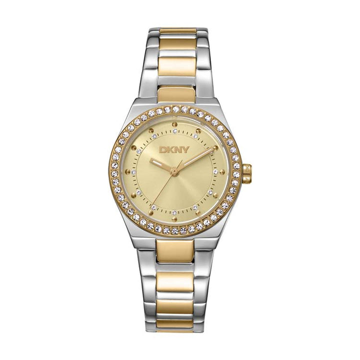 DKNY Evening Champagne Crystal Set Dial Stainless Steel Two-Tone Watch
