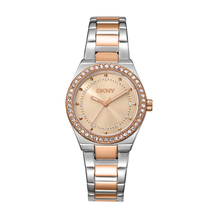 DKNY Evening Rose Diamante Crystal Stainless Steel Two Tone Watch