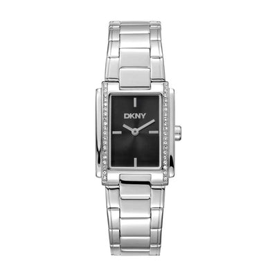DKNY Evening Black Dial Crystal Set Stainless Steel Watch Silver