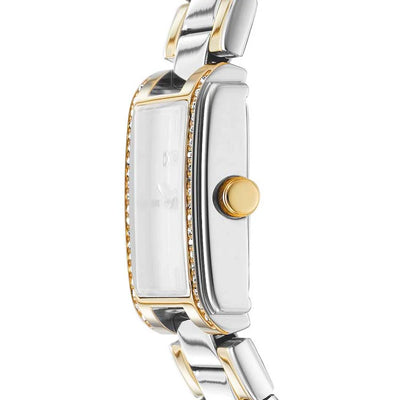 DKNY Evening Mother Of Pearl Dial Crystal Set Stainless Steel Watch Two-Tone