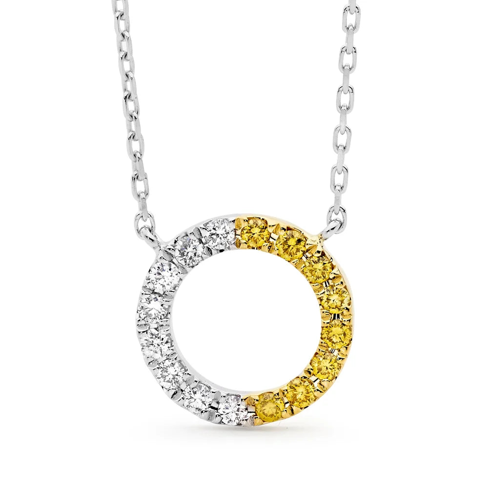 18ct White Gold Fancy Yellow And White Diamond Circle Necklace