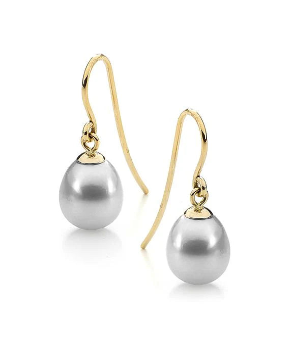 9ct Yellow Gold Juliane Grey Pearl Earrings 9mm-9.5mm