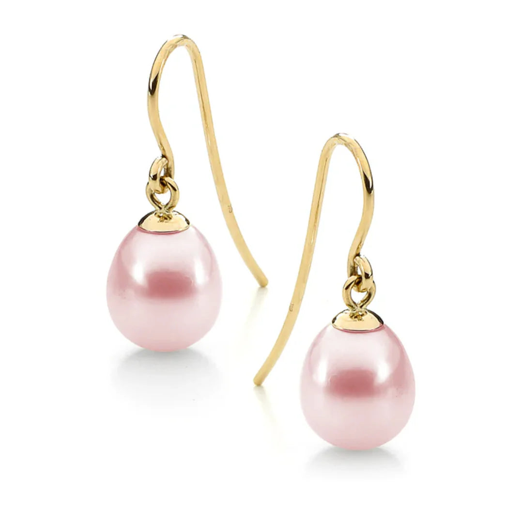 9ct Yellow Gold Juliane Pink Pearl Earrings 8mm-8.5mm