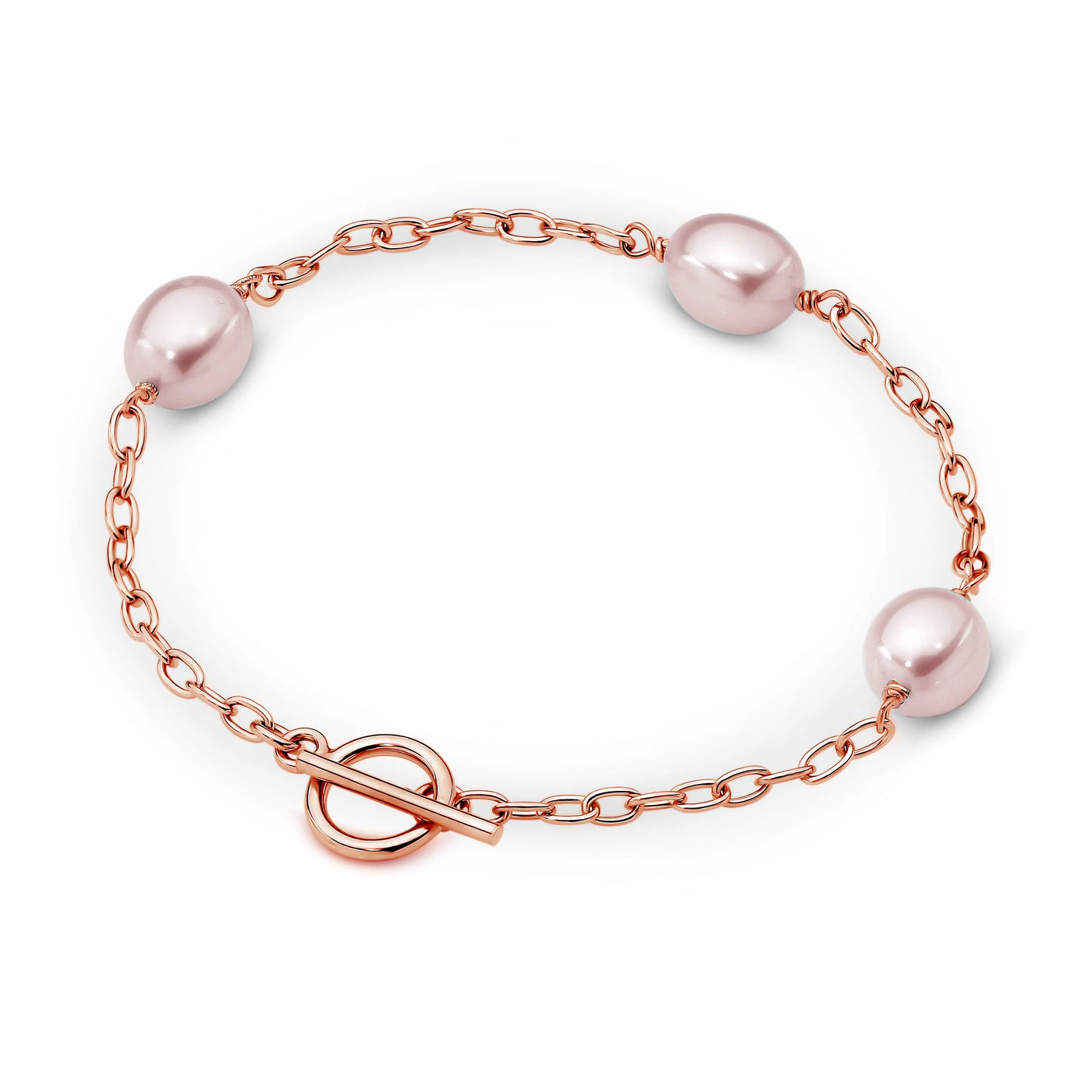 Lock And Key Pink Pearl And Rose Gold Coloured Bracelet