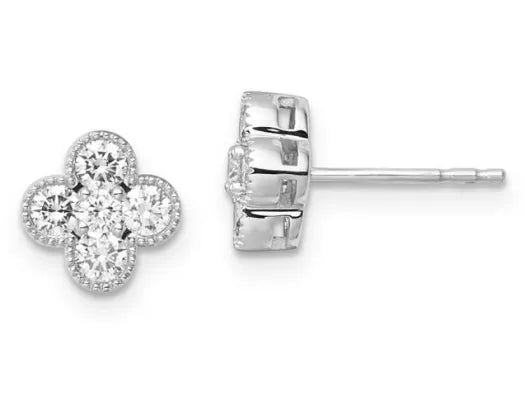 9ct White Gold Lab Grown Flower-Shape Diamond Studs