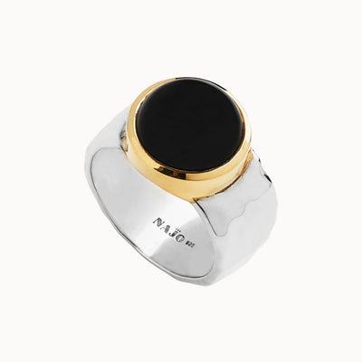 Najo Chroma Silver/Yellow Gold Black Onyx Ring (Size M) R7267