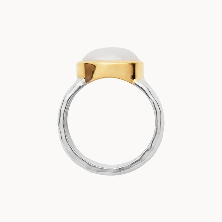 Najo Chrome Silver/Yellow Gold Pearl Ring (Size M) R7268