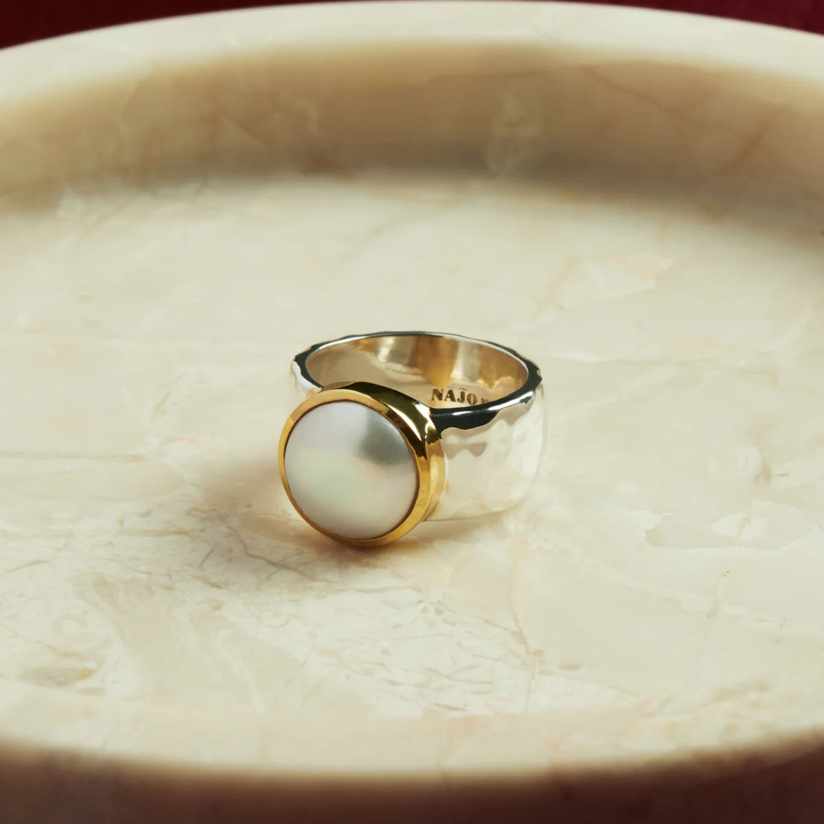 Najo Chrome Silver/Yellow Gold Pearl Ring (Size M) R7268