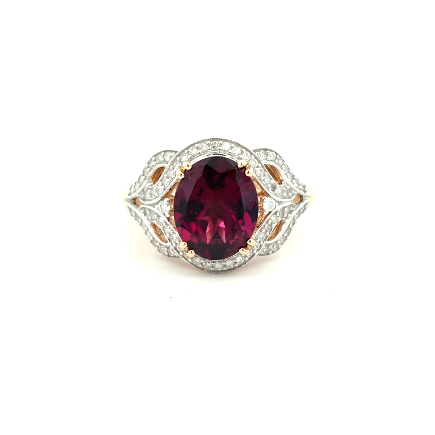 9CT Yellow Gold Rhodolite Garnet And Diamond Ring