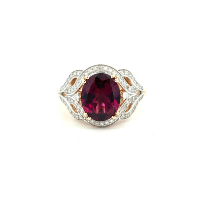 9CT Yellow Gold Rhodolite Garnet And Diamond Ring