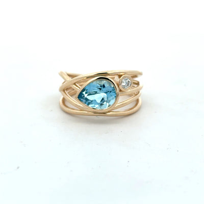 9ct Pear Aquamarine And Diamond Ring
