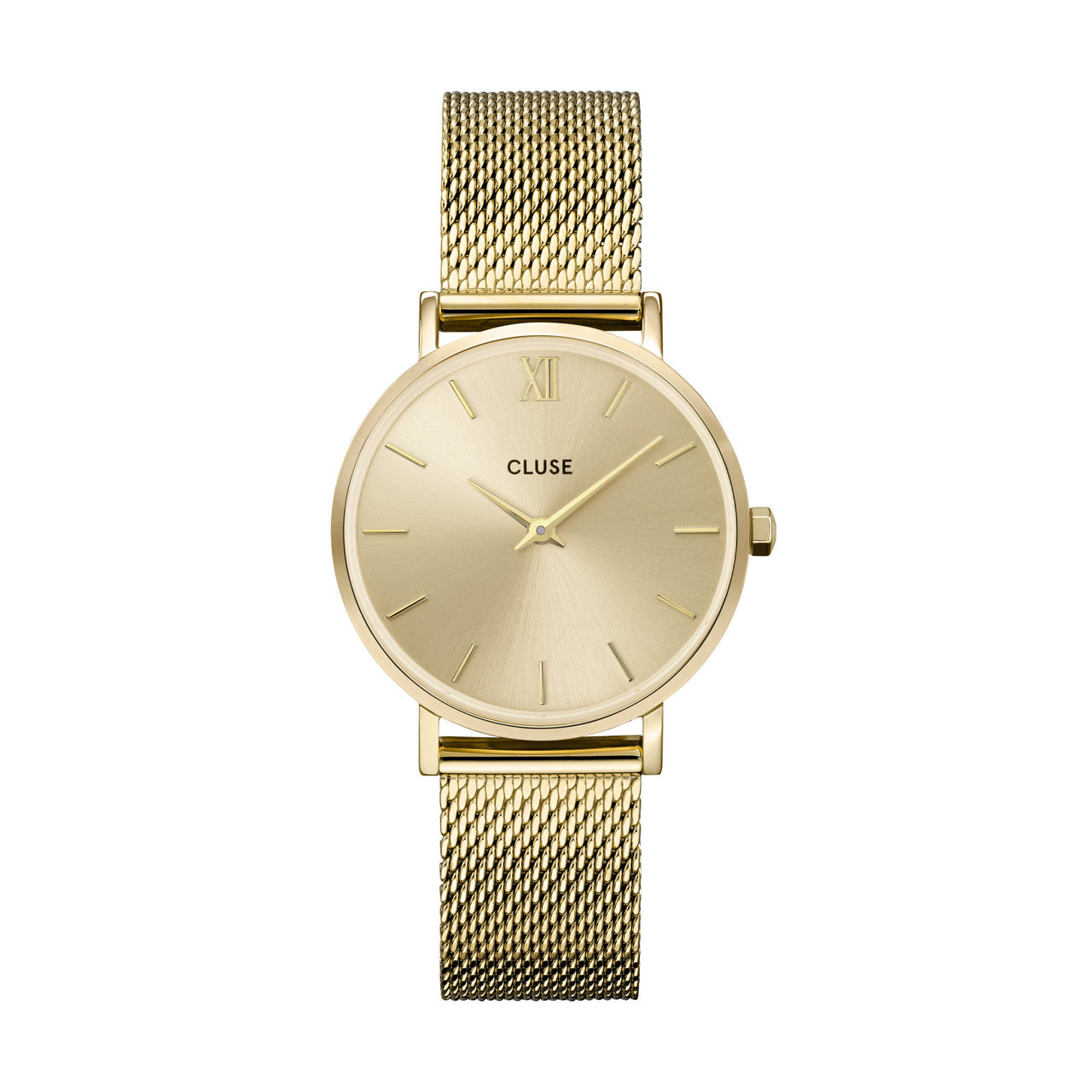 Cluse Minuit Womens Watch With Gold Case, Gold Dial And Gold Stainless Steel Mesh Strap