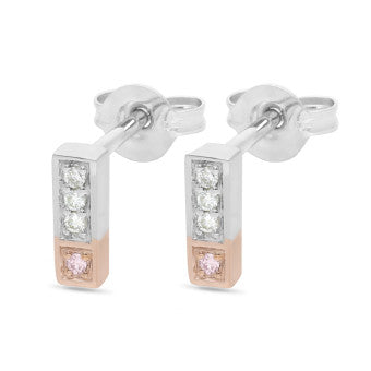 9ct White Gold Pink Diamond And Diamond Earrings