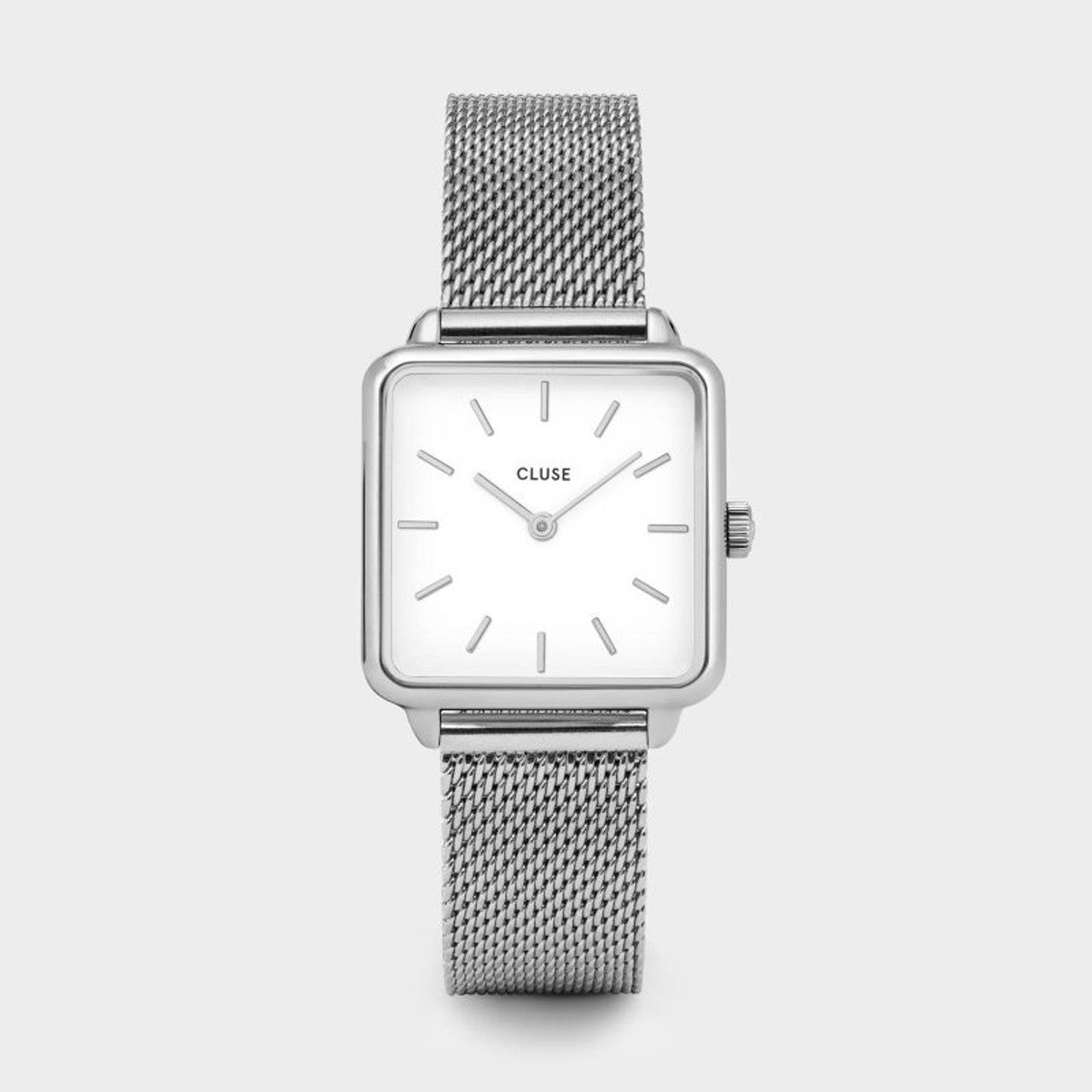 Cluse La Tetragone Silver Mesh White Dial Watch