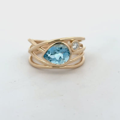 9ct Pear Aquamarine And Diamond Ring
