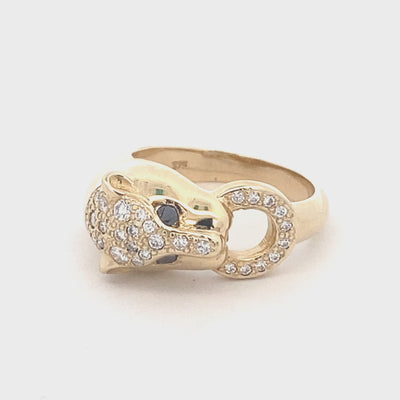 9ct Yellow Gold Diamond Leopard Ring