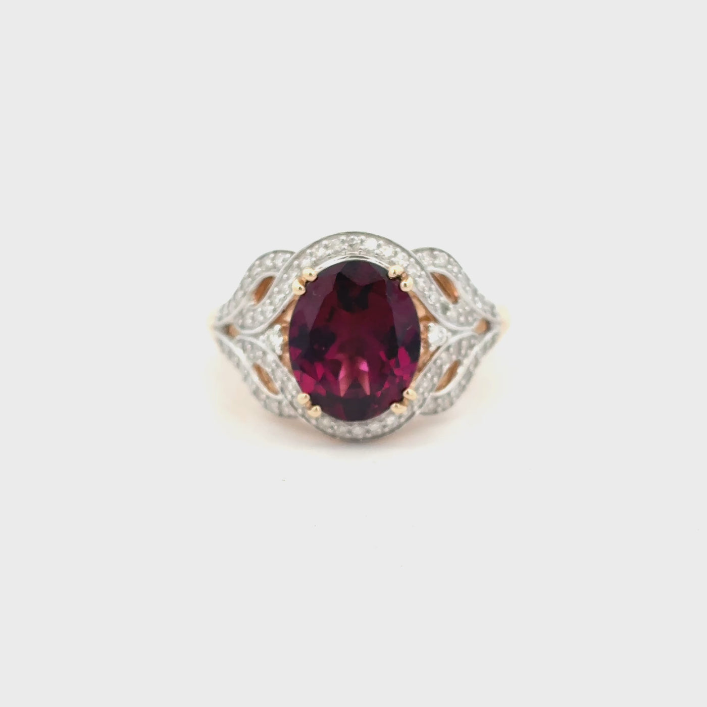 9CT Yellow Gold Rhodolite Garnet And Diamond Ring