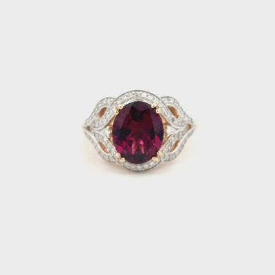 9CT Yellow Gold Rhodolite Garnet And Diamond Ring