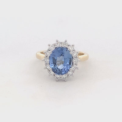 18ct Yellow Gold Ceylon Sapphire and Diamond Ring