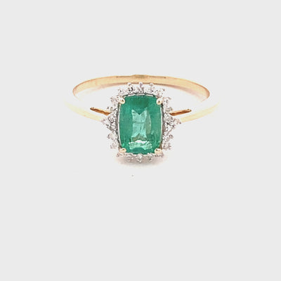 9ct Yellow Gold Natural Emerald and Diamond Ring