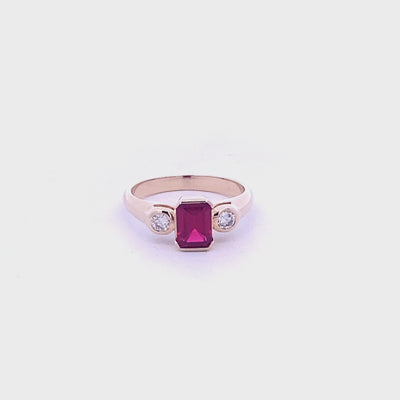 9ct Yellow Gold Created Ruby and Diamond Ring