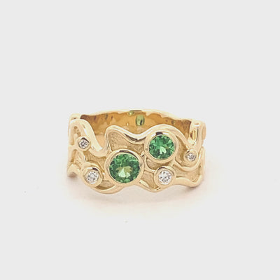 9ct Yellow Gold Tsavorite And Diamond Ring