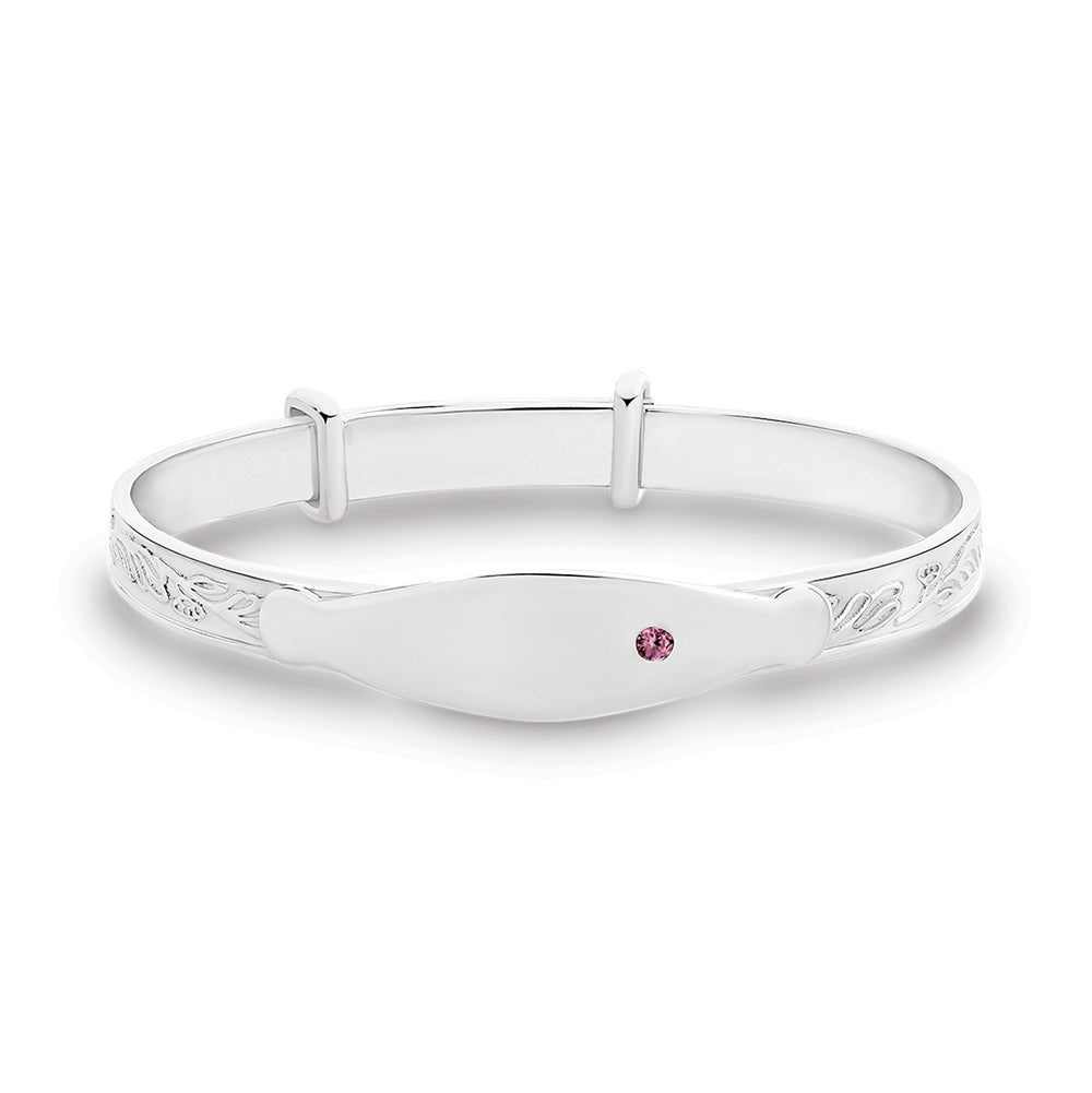 Sterling Silver Childs Bangle with Pink CZ.
