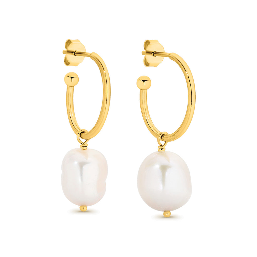 Sterling Silver Gold Plated Freshwater Pearl Earrings.