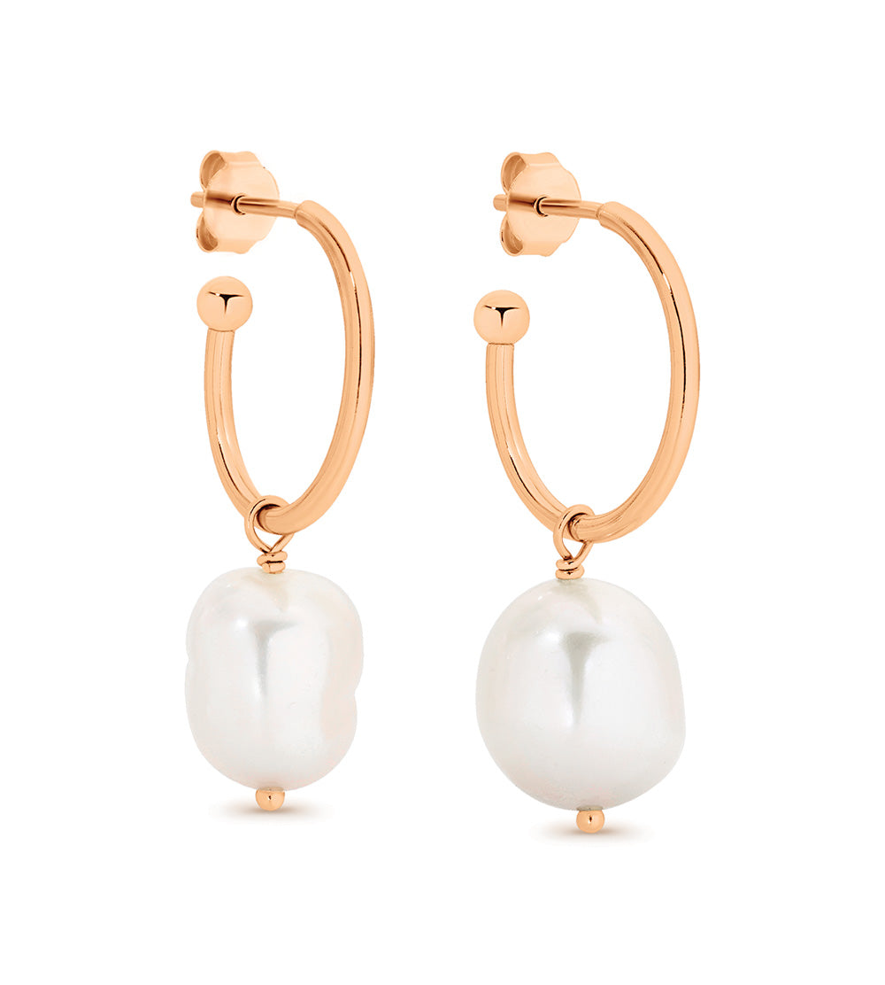 Sterling Silver Rose Gold Plated Freshwater Pearl Earrings.